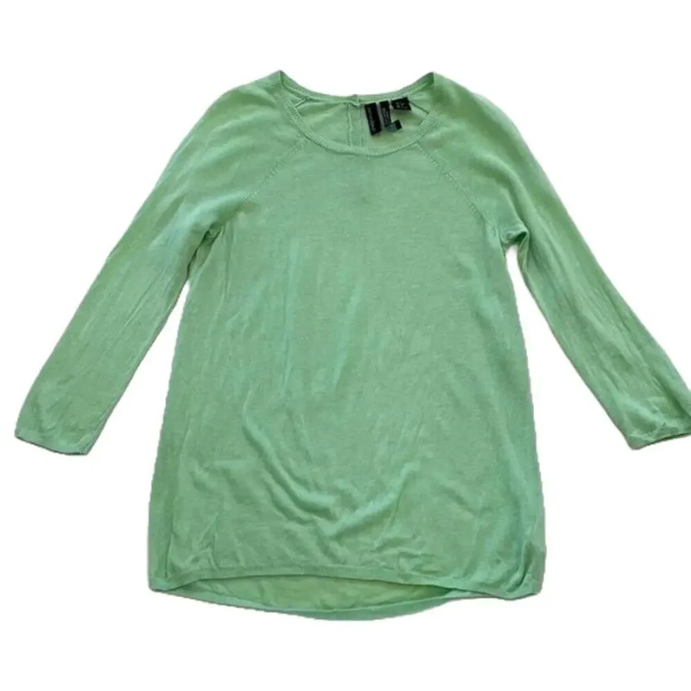 Cynthia Rowley Pale Green Linen Blend Crew Neck Sweater, 3/4 Sleeve, Small